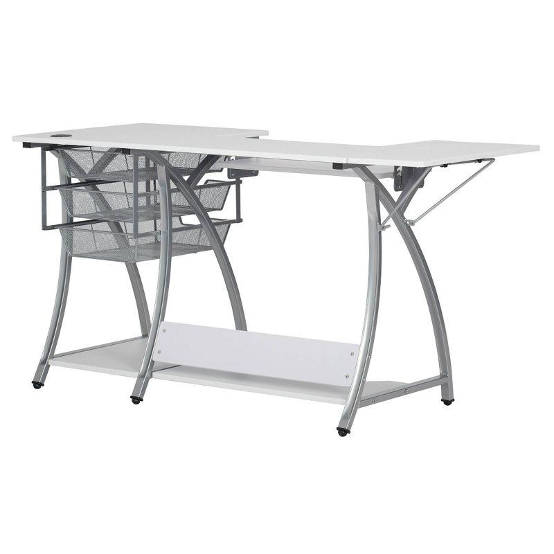 Silver and White Foldable Sewing Table with Mesh Drawers