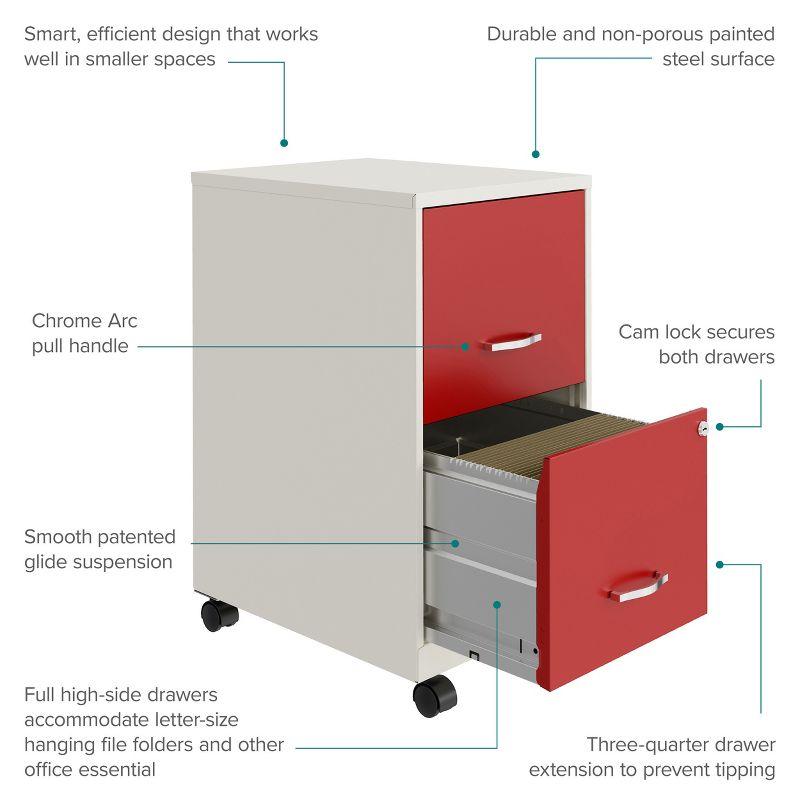 Space Solutions 18" Deep Letter Width Vertical File Cabinet - Pearl White and Red: 2 Drawer Steel, GreenGuard Certified