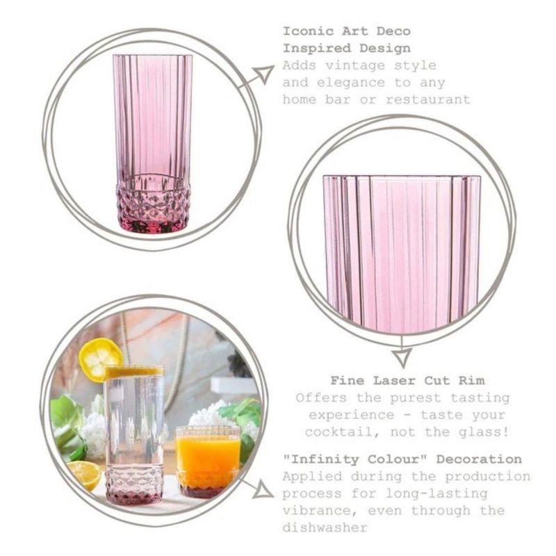 Bormioli Rocco America '20s 16.25 oz Cooler Glass, Set of 6 - Lilac Rose