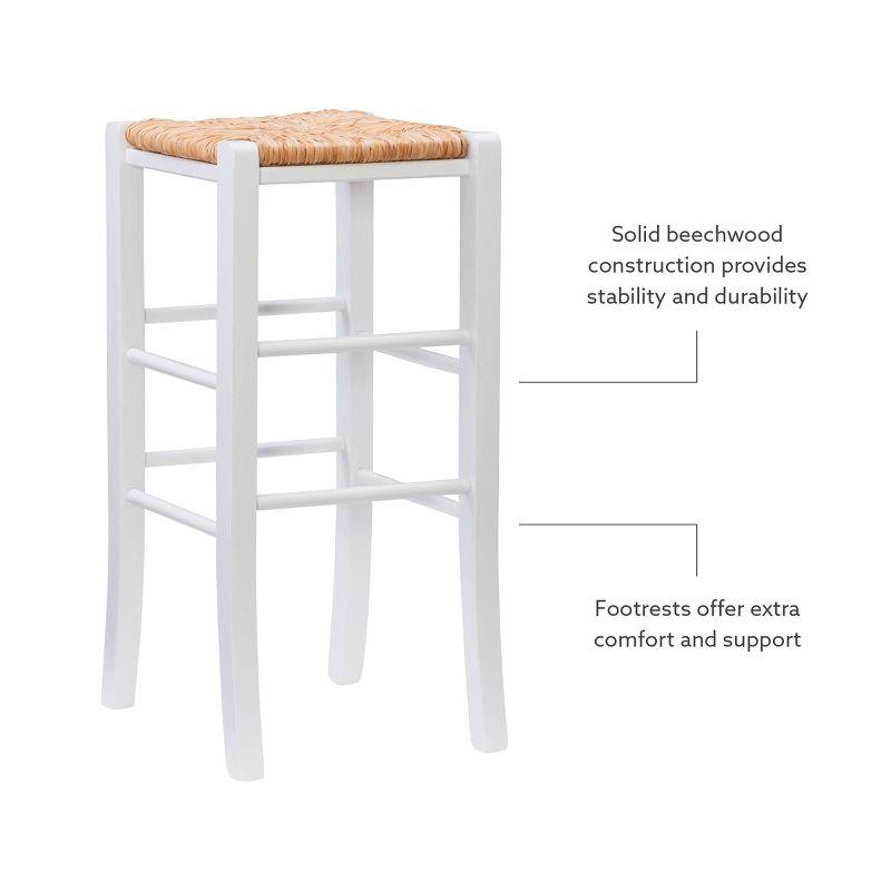 Set of 2 Gianna Backless Handwoven Rush Seat Barstools White - Linon: Solid Wood, 29" Height
