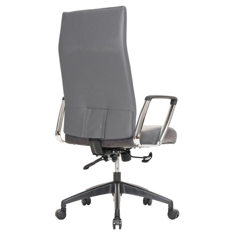 LeisureMod Hilton High-Back Adjustable Office Conference Chair Upholstered in Leather with Steel Frame in Grey