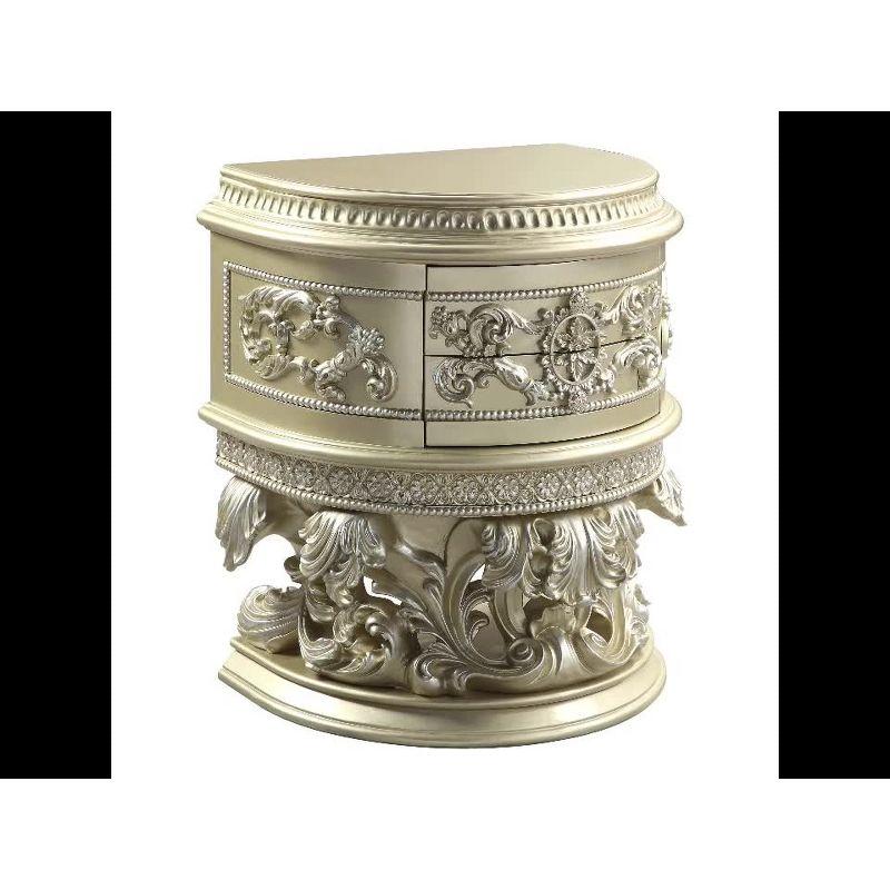 Champagne Silver Vatican Nightstand with Ornate Engravings