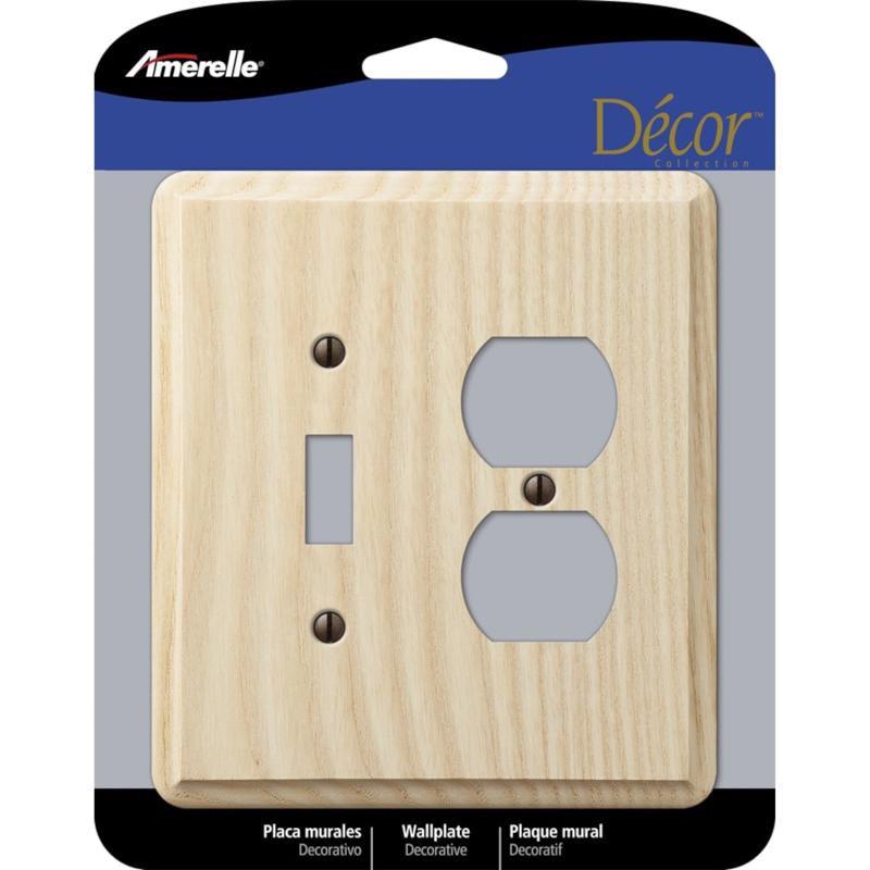 Unfinished Ash Wood Beige 2-Gang Duplex/Toggle Wall Plate