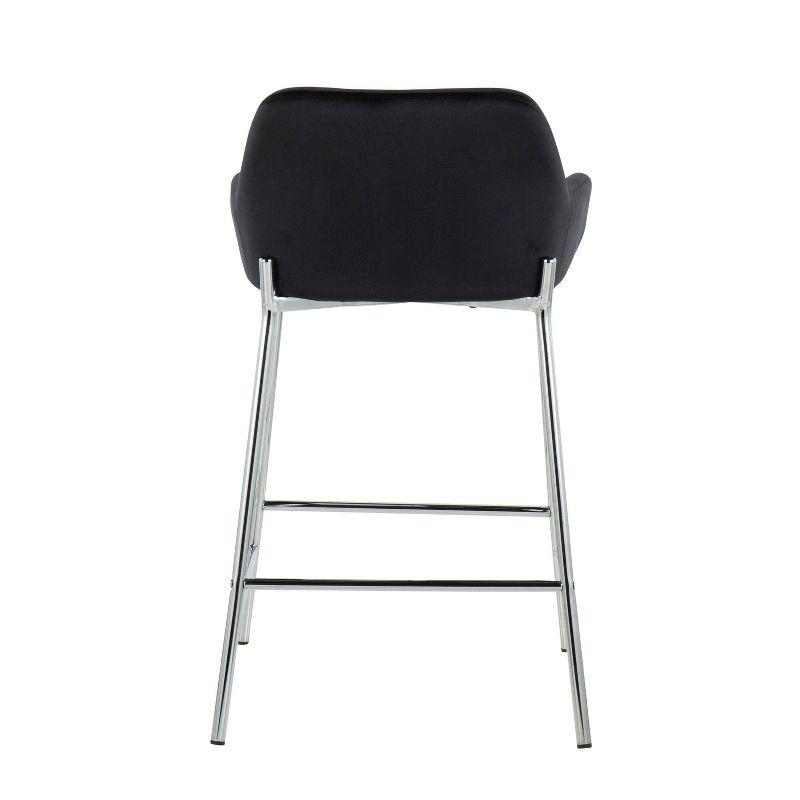 Set of 2 Daniella Metal/Velvet Counter Height Barstools Chrome/Black - LumiSource: Upholstered, Steel Legs, Foam Fill