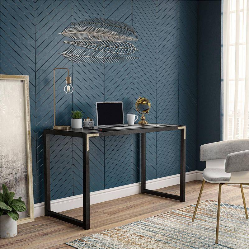 Black and Gold Modern Writing Desk with Wireless Charging