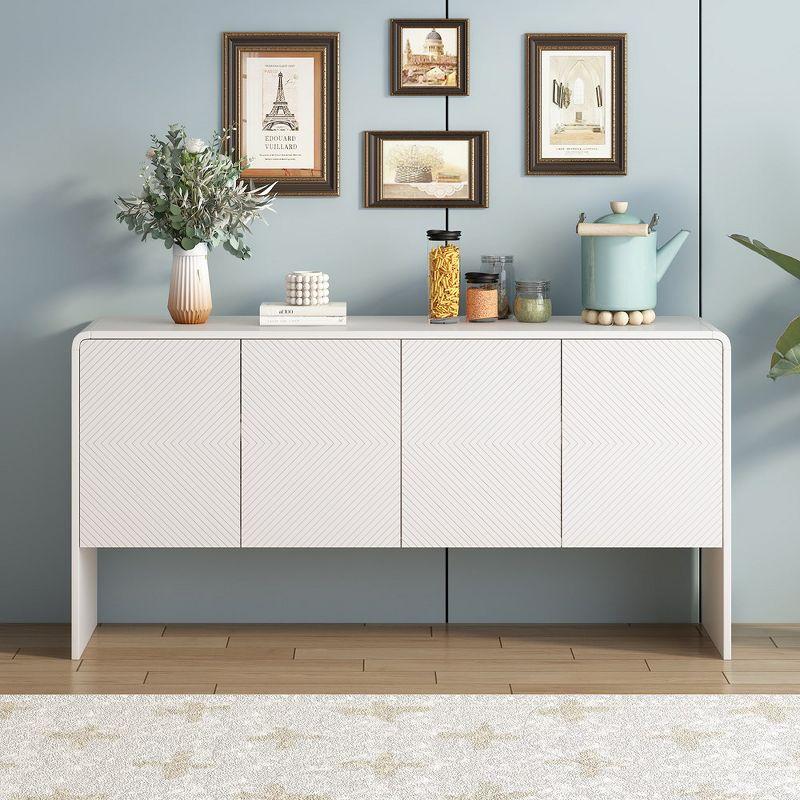 White 60" Modern MDF 4-Door Sideboard Buffet Cabinet