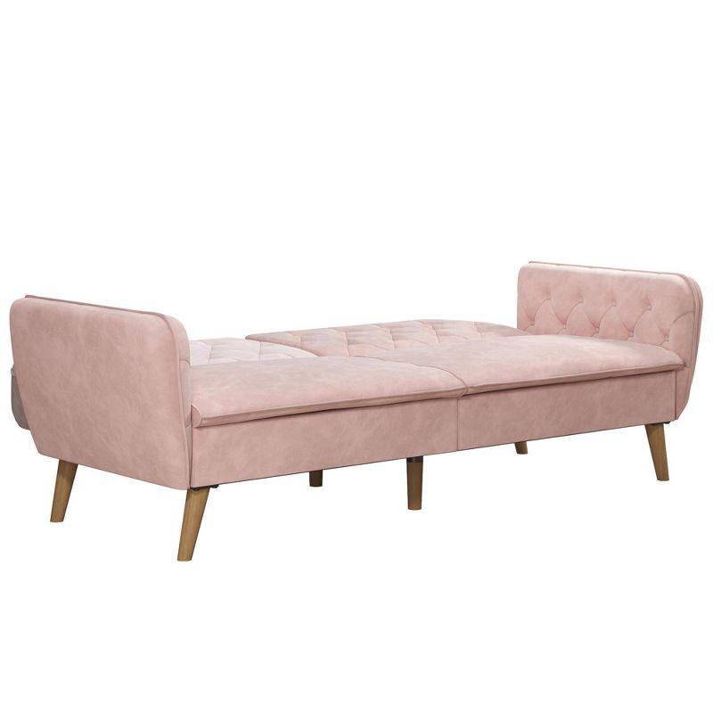 Pink Tufted Faux Leather Twin Sleeper Sofa with Memory Foam