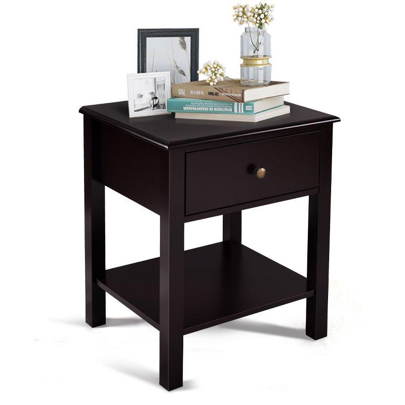 Tangkula End Table Nightstand w/Drawer & Shelf Bedroom Living Room Furniture Brown