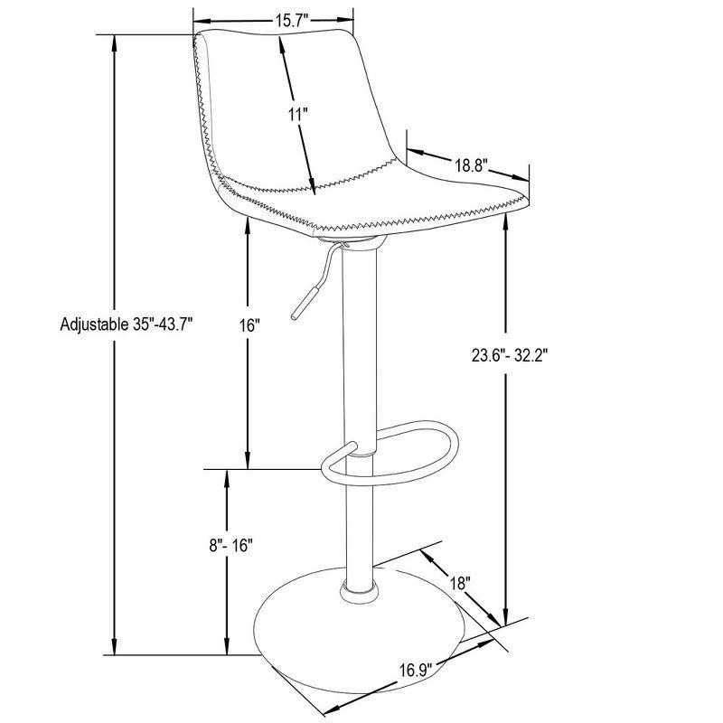 LeisureMod Tilbury Modern Adjustable Bar Stool Set of 2 with Footrest and 360-Degree Swivel, Counter Height Chairs for Kitchen Island and Home Bar