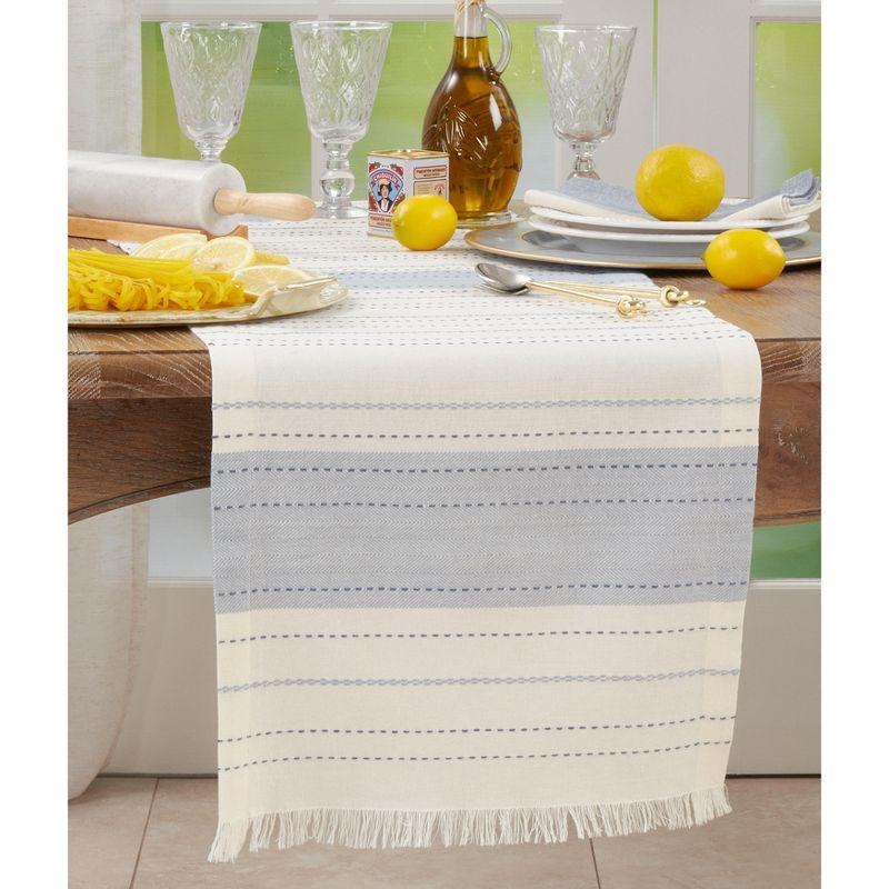 Blue and Off-White Cotton Striped Dobby Table Runner