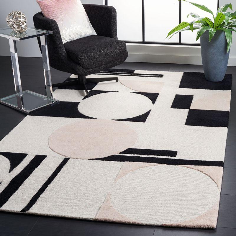 Blush and Black Hand-Tufted Wool Area Rug, 6' x 9'