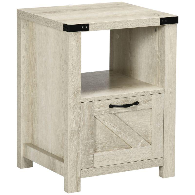 Industrial Oak Rectangular Side Table with Storage