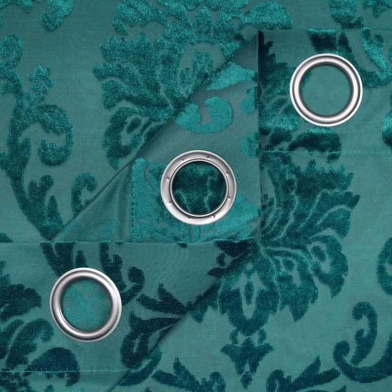 Chanasya 2pk Devore Damask Sheer Grommet Window Curtain Panels - Set of 2 - 52 x 63 Inches Long - Teal