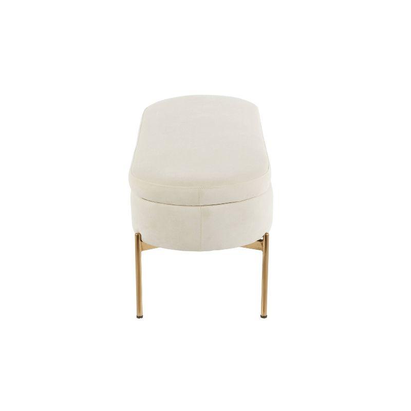 48" Chloe White Velvet Upholstered Storage Bench with Gold Base