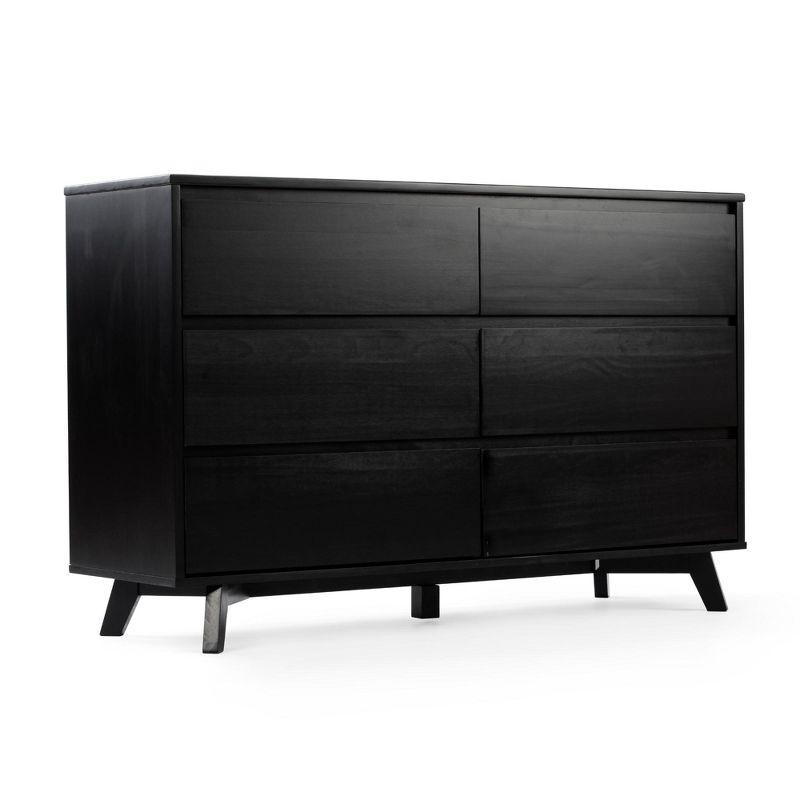 Max & Lily Solid Wood Scandinavian 6 Drawer Dresser, Black