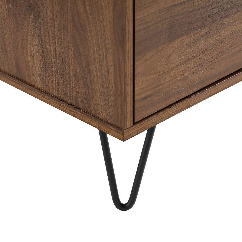 Crosley Teagan Record Storage Sideboard Brown Oak: Low Credenza, Buffet Console, Kitchen Cabinet