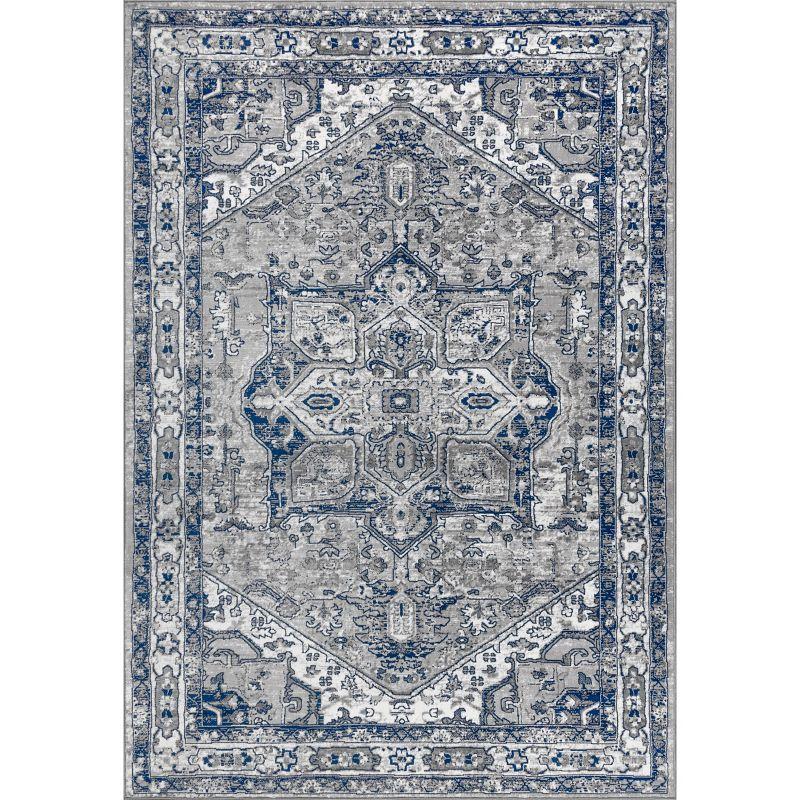 5'x8' Modern Persian Vintage Medallion Area Rug, Light Grey/Navy - JONATHAN Y