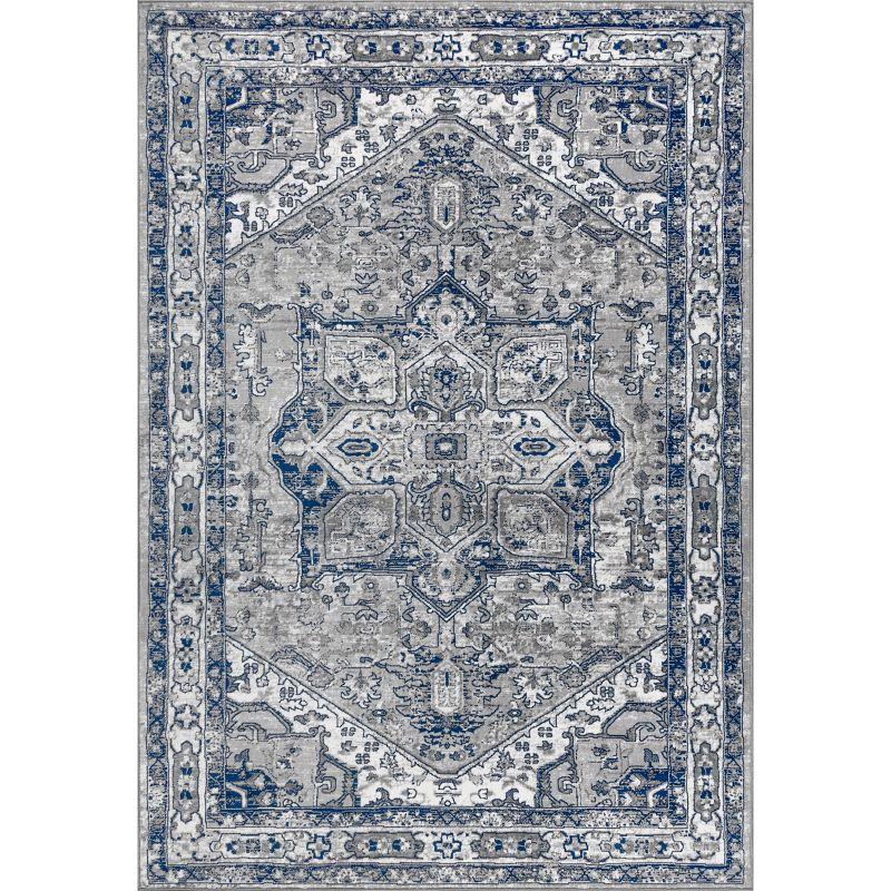 Light Grey and Navy Synthetic Persian Medallion Area Rug