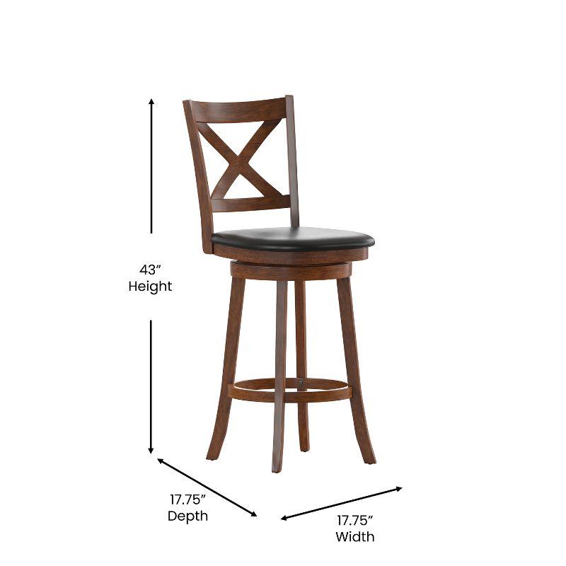 Flash Furniture Felicity Commercial Grade Wood Classic Crossback Swivel Bar Height Barstool with Padded, Upholstered Seat