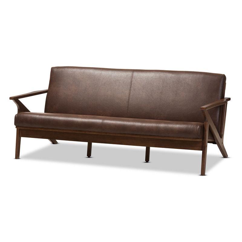 Walnut Wood Dark Brown Faux Leather 3-Seater Sofa