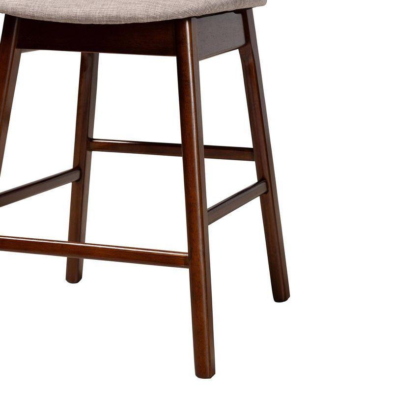 Baxton Studio 2pc Darrion Fabric and Wood Counter Height Barstools Gray/Walnut Brown/Light Brown: Upholstered, Rubberwood Frame