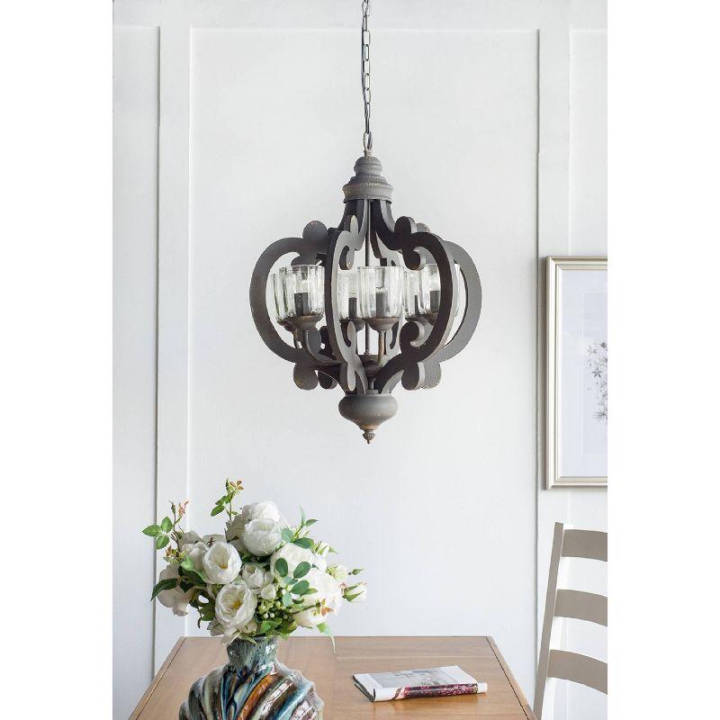 Elegant 6-Light Gray Wood Chandelier with Clear Glass Shades