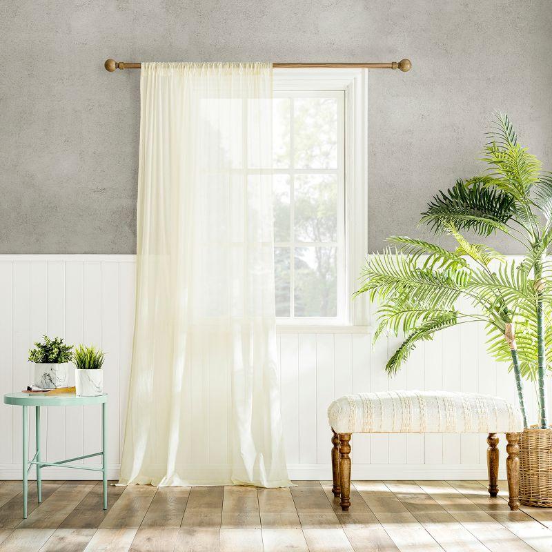 50"x63" Archaeo Sheer 100% Cotton Curtain Panel Cream: Transitional Voile Rod Pocket Indoor Drapery