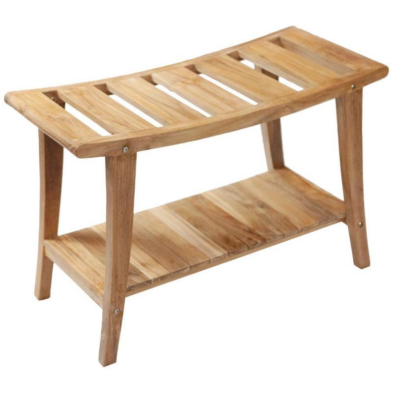 Nordic Teak 30" Asian Style Shower Bench with Shelf - Beige