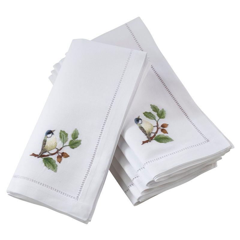 Saro Lifestyle Embr'd Bluebird Hemstitch Napkin, 20" Square, White (Set of 6)