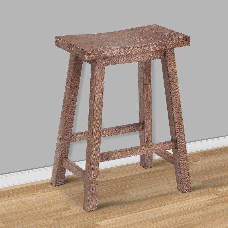 Wooden Frame Saddle Seat Counter Height Stool Brown - Benzara: Transitional Style, Grain Detail, Solid Hardwood