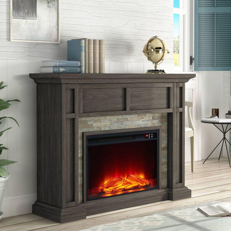 48" Brown MDF Freestanding Electric Fireplace with Remote