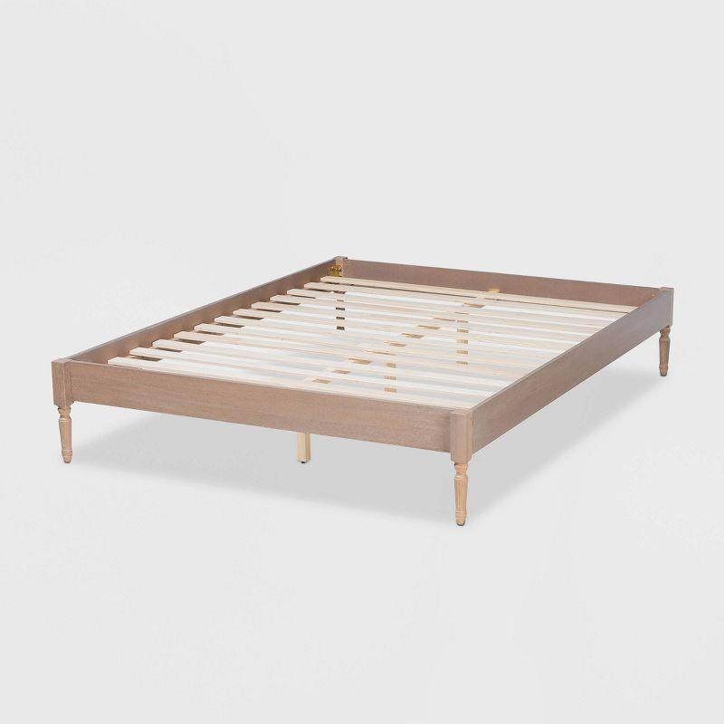 Full Colette French Bohemian Wood Platform Bed Frame Oak - Baxton Studio: Carved Ash Walnut Finish, No Box Spring Needed