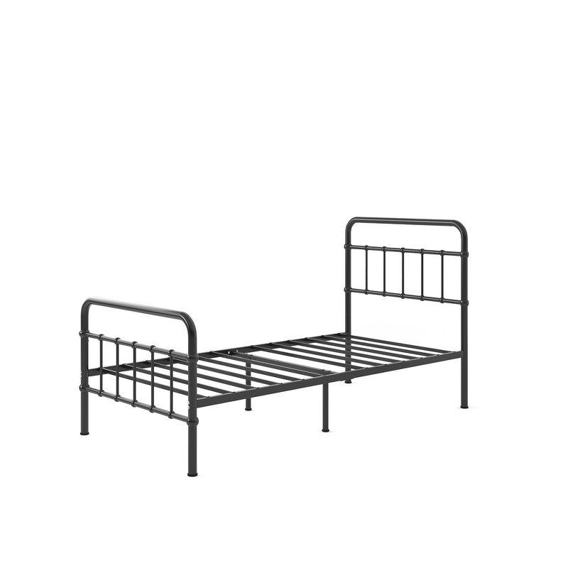 Florence Black Metal Twin Platform Bed Frame with Spindle Headboard