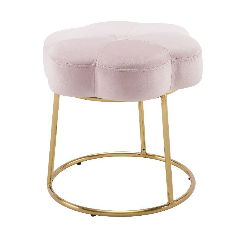 Seraphina Glam Faux Shearling Vanity Stool with Metal Flower, No Assembly - Linon