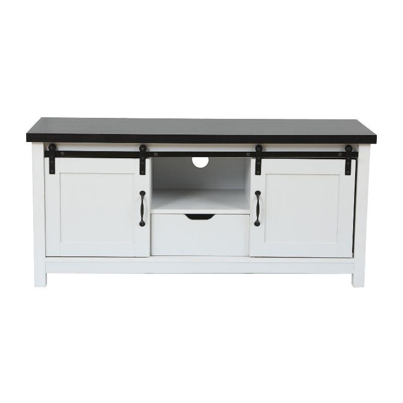 LuxenHome Modern Farmhouse White with Dark Brown 47.3" Wide TV Stand for TVs Up To 55-Inch