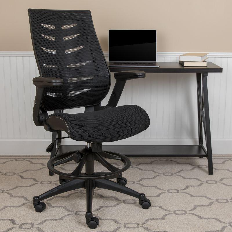 ErgoDraft High-Back Mesh Drafting Chair with Adjustable Arms in Black