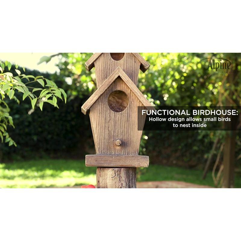 35" Resin Stone Outdoor Fountain Alpine Corporation: Rustic Birdhouse Design, Polyresin & Fiberglass, Weather-Resistant, Electric Pump