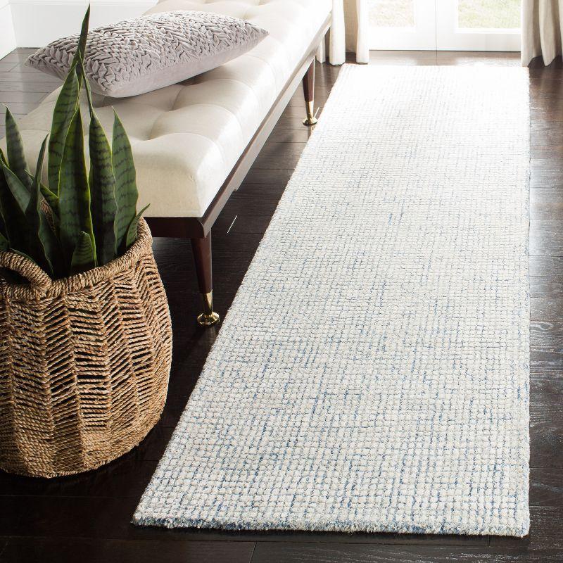 Ivory and Blue Handmade Wool and Viscose Runner Rug