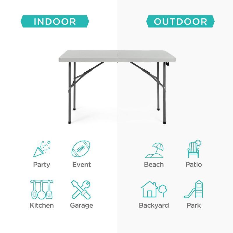 Best Choice Products 4Ft Plastic Folding Table, Indoor Outdoor Heavy Duty Portable W/ Handle, Lock For Picnic