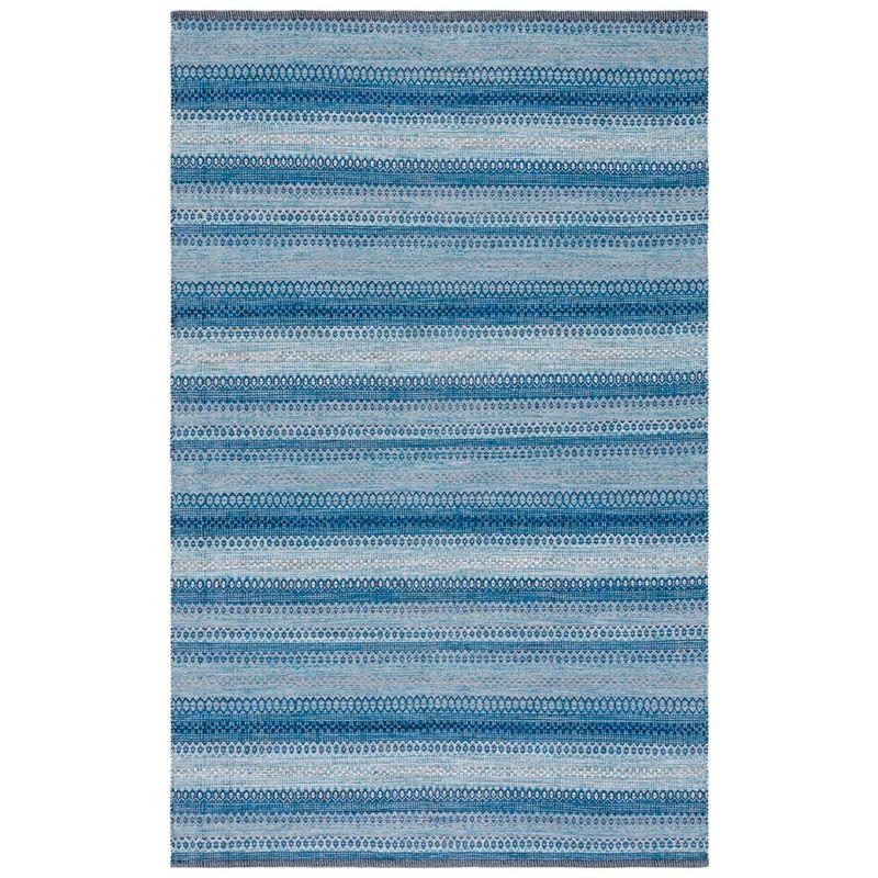 Handwoven Grey and Blue Wool Cotton 4' x 6' Area Rug