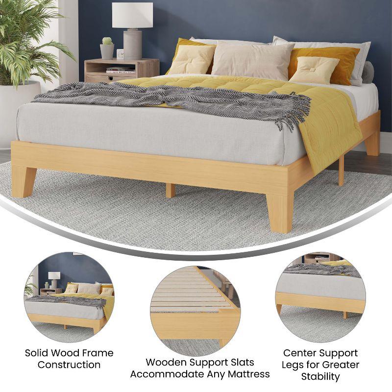 Merrick Lane Platform Bed Frame, Natural Pine Solid Wood Queen Size Platform Bed Frame With Slatted Support, No Box Spring Needed