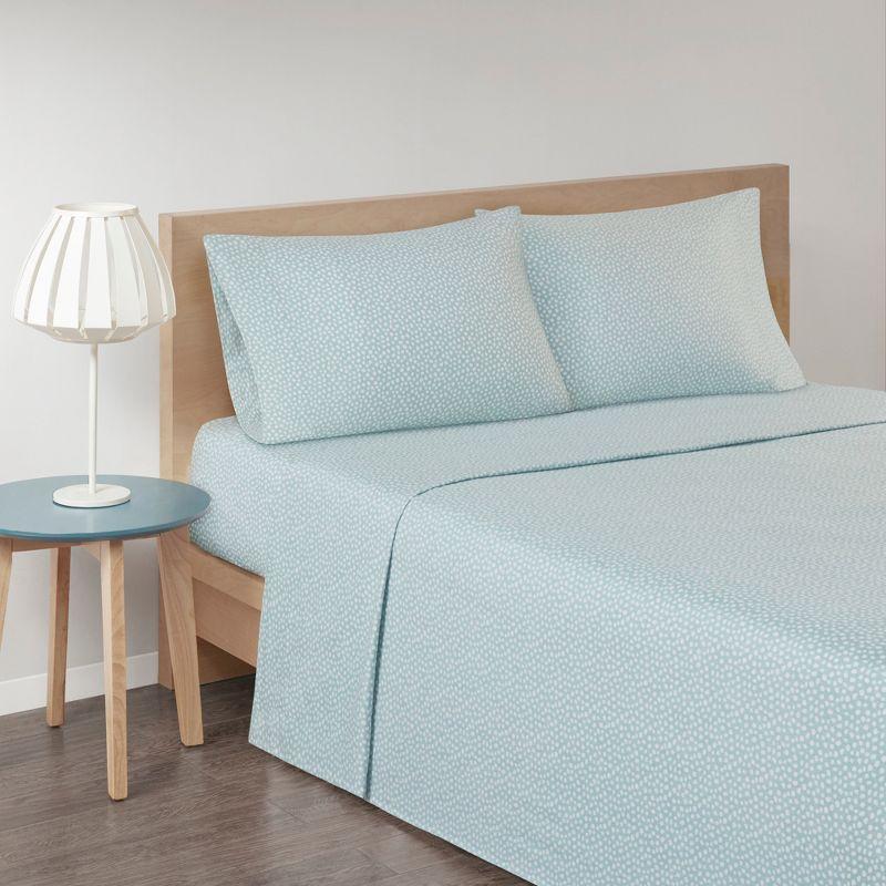 Queen Cozy Flannel Sheet Set Aqua Dots