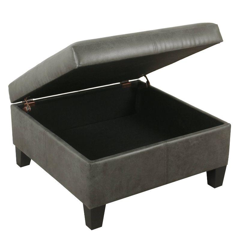 Gray Faux Leather Square Storage Ottoman with Black Legs