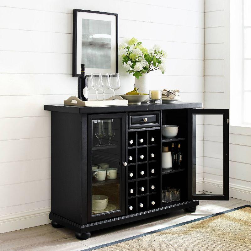 Crosley Alexandria Sliding Top Bar Cabinet Black: Rubberwood Construction, Wine & Glass Storage, Adjustable Shelves