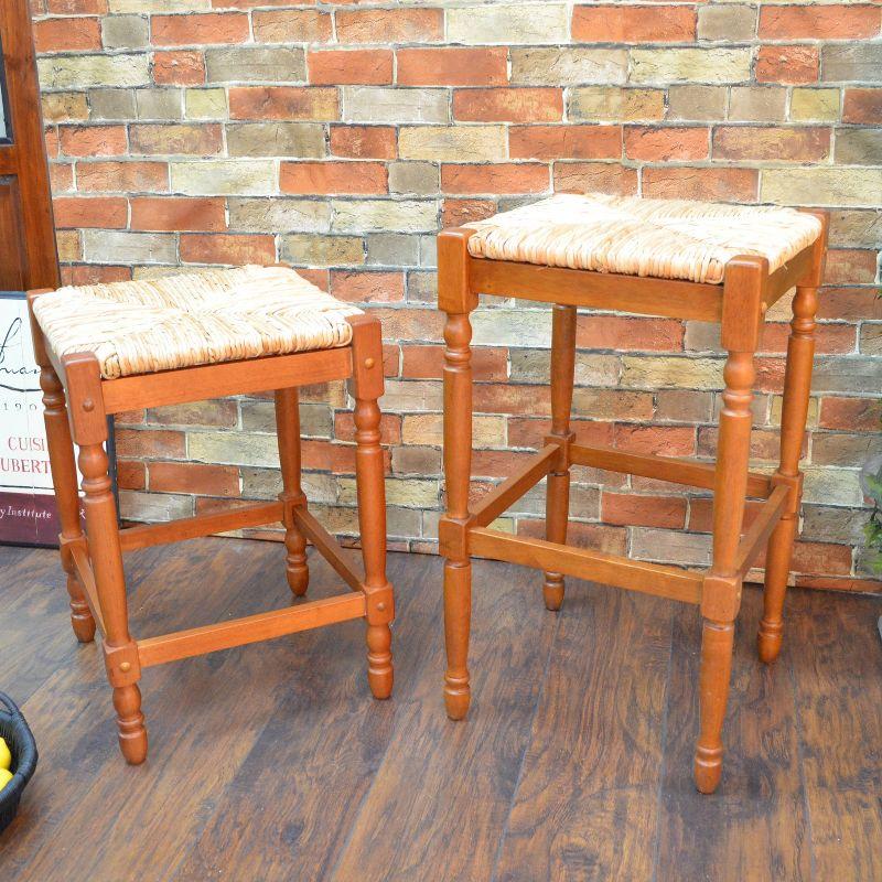 Elegant Backless Walnut Wood Counter Stool with Handwoven Seat