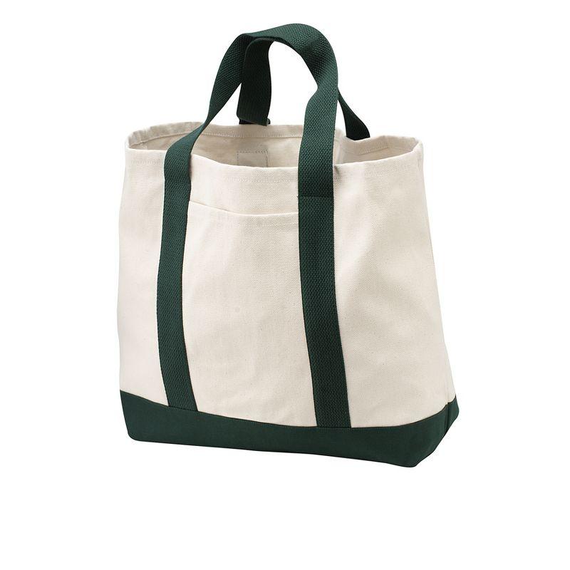 Chic and Practical Port Authority Ideal Twill Two-Tone Shopping Tote Bag - Durable twill Large capacity  Natural/Spruce