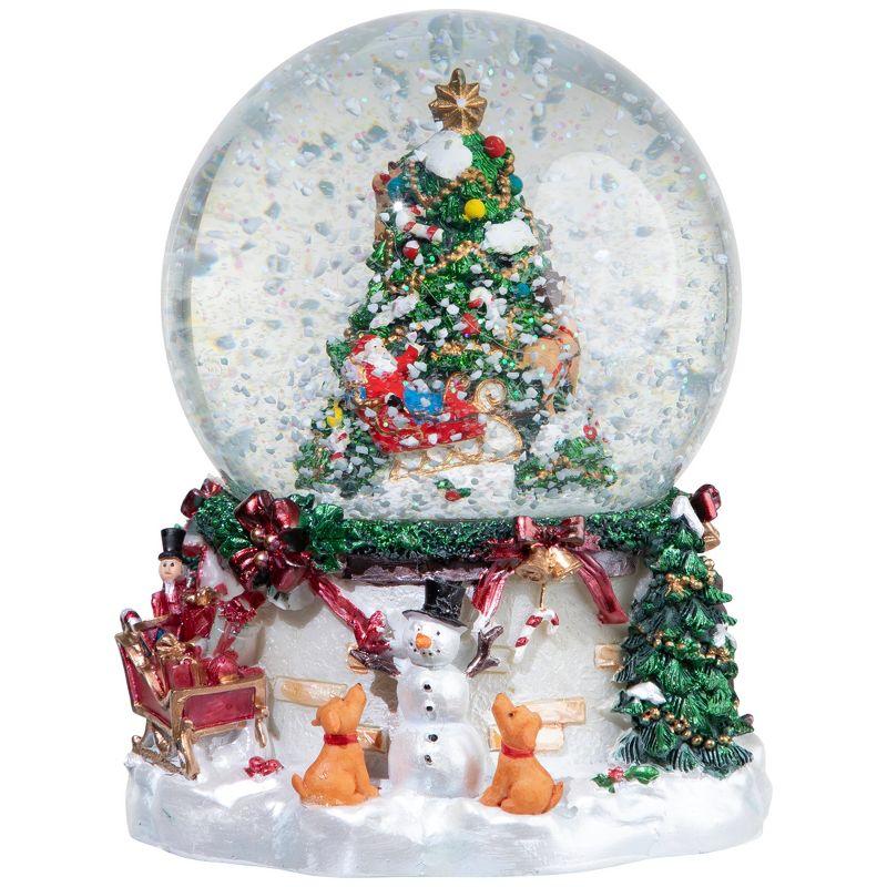 Musical Christmas Tree and Santa Claus Snow Globe with Hand-Painted Base