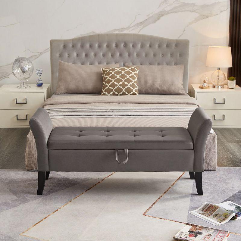 51.5'' Upholstered Storage Ottoman Bench With Arms Tufted Bed Bench Entryway Bench With Storage Velvet End Of Bed Bench