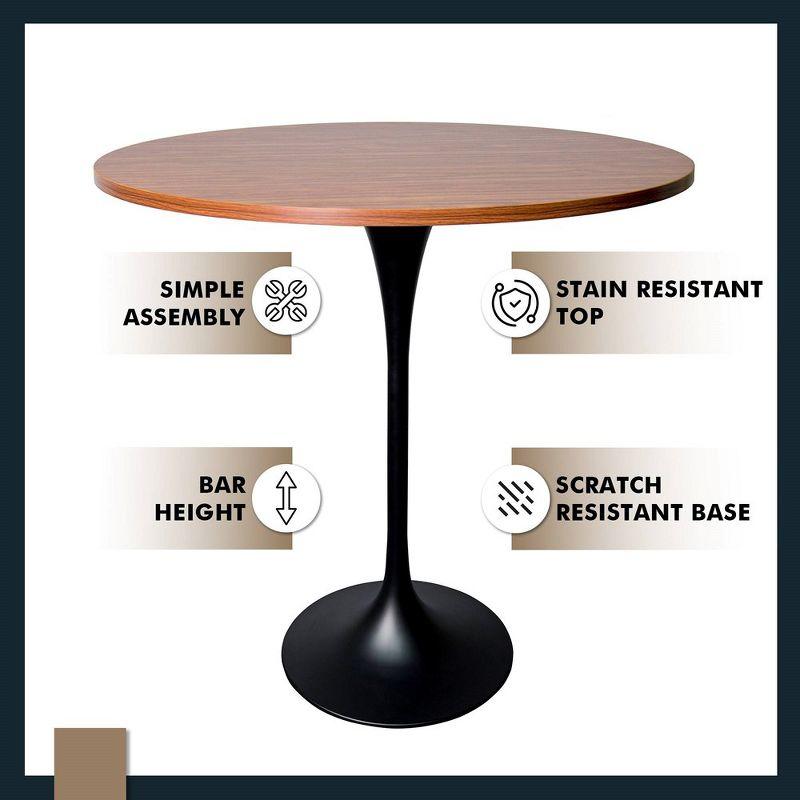 LeisureMod 48" Round Bar Height Dining Table with MDF Top and Black Stainless Steel Pedestal Base Verve Collection