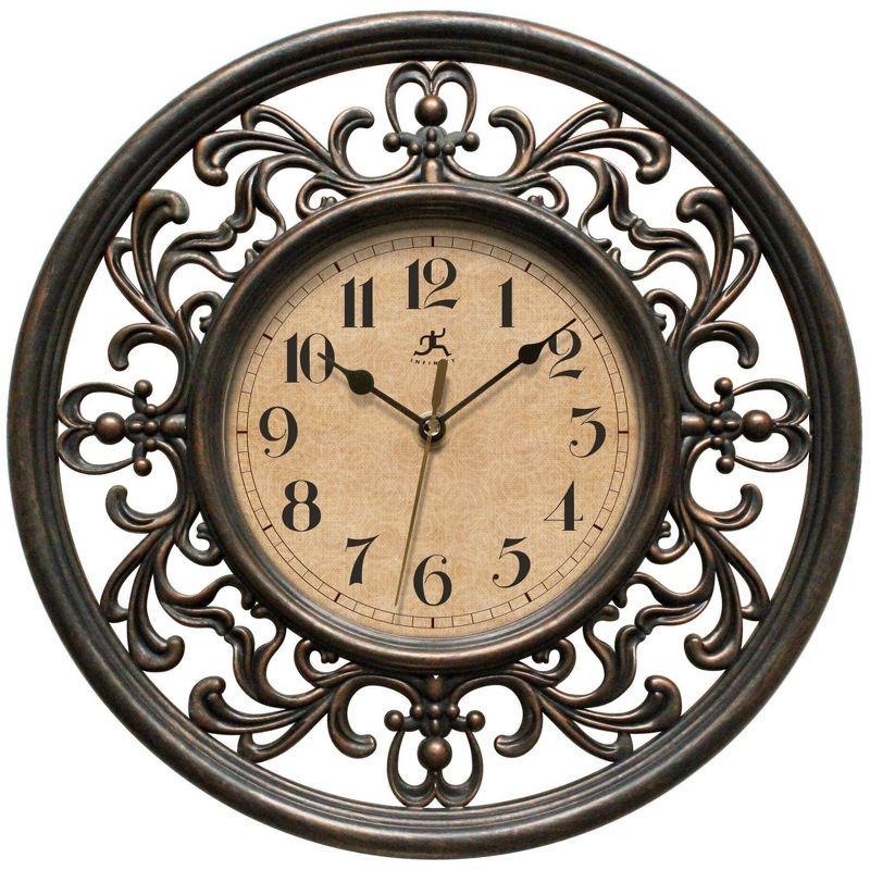 Sofia 12'' Brown Antique Scrollwork Wall Clock with Glass Cover